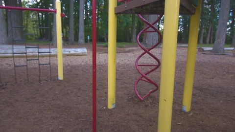 Brothers Going Down Fire Escape at a Park Stock Footage 91625549