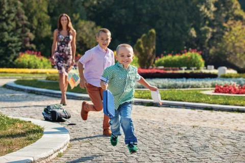 Brothers run fun Foto stock