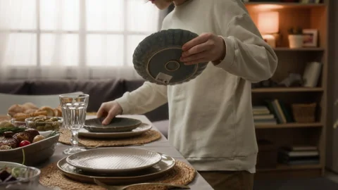Brothers Setting Dinner Table and Giving High Five at Home Stock Footage 340332187