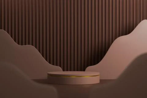 Brown 3D podium with abstract layered paper background. Stock Illustration