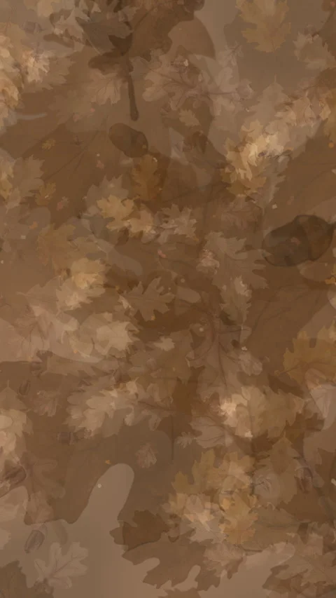 Brown abstract background of drawn oak leaves and acorns falling down. Stock Footage 286327505