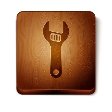 Brown Adjustable wrench icon isolated on white background. Wooden square button Stock Illustration