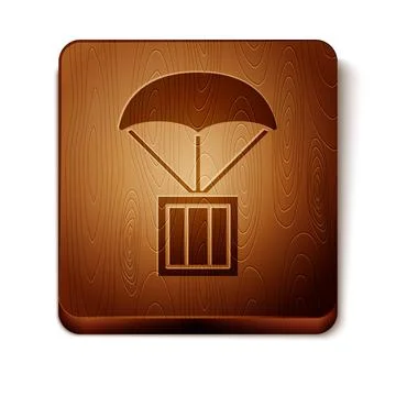 Brown Airdrop box icon isolated on white background. Wooden square button 스톡 일러스트