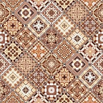 Brown and beige abstract patterns in the mosaic set. Stock Illustration