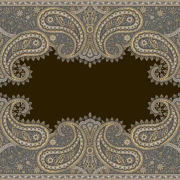 A brown and beige paisley pattern with a black background Stock Illustration