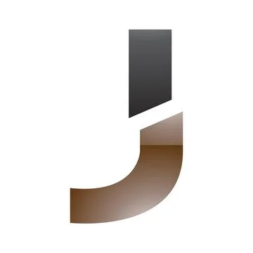 Brown and Black Glossy Split Shaped Letter J Icon Stock Illustration