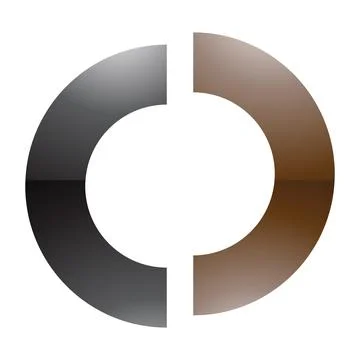 Brown and Black Glossy Split Shaped Letter O Icon Illustrazione stock