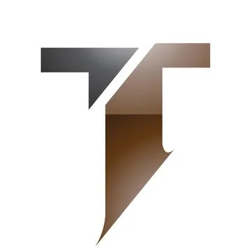 Brown and Black Glossy Split Shaped Letter T Icon Stock Illustration