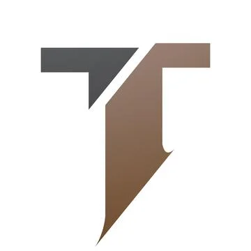 Brown and Black Split Shaped Letter T Icon Stock Illustration