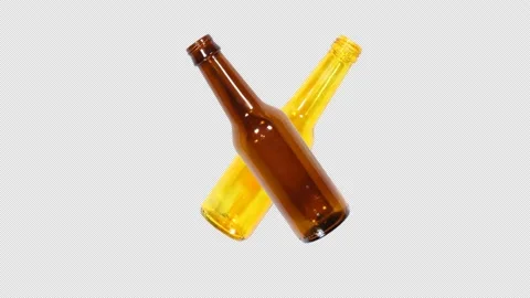 Brown and Bright Yellow Beer - Soda Bottle Stop Motion Alpha Channel Stock Footage