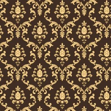 Brown and Gold Damask Pattern Stock Illustration