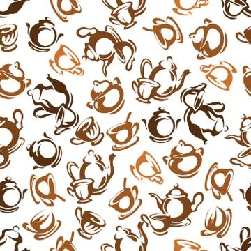 Brown and grey tea set seamless pattern background Stock Illustration