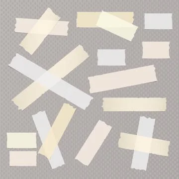 Brown and white different size adhesive, sticky, masking, duct tape, paper Stock Illustration