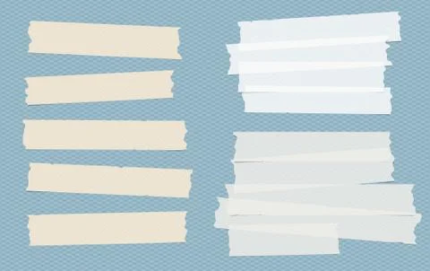Brown and white different size adhesive, sticky, masking, duct tape, paper Stock Illustration
