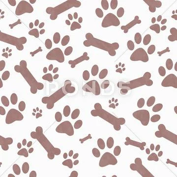 Brown And White Dog Paw Prints And Bones Tile Pattern Repeat Background