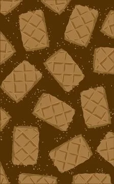 A brown and white pattern with Crunchy chocolate wafers. Biscuit food pattern on Stock Illustration