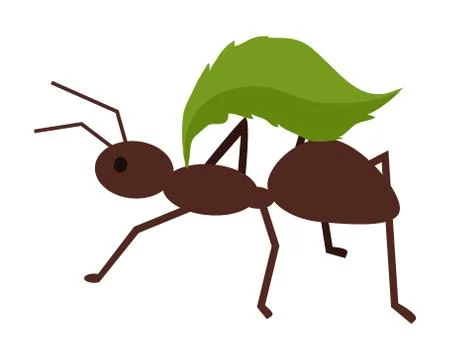Brown Ant with Green Leaf Stock Illustration