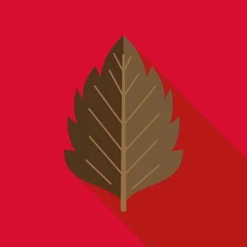 Brown autumn leaf flat design icon on red Stock Illustration