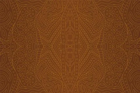 Brown backdrop with beautiful seamless linear art Stock Illustration