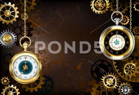 Brown background with the clock Stock Illustration