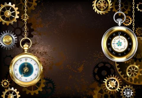 Brown background with the clock Illustrazione stock