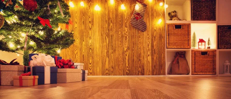 Brown background with gift boxes Stock Photos
