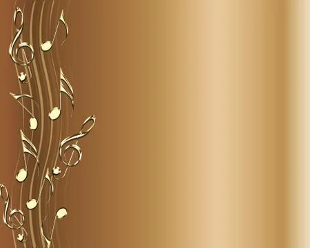 Brown background with golden music notes and treble clef illustration Stock Illustration