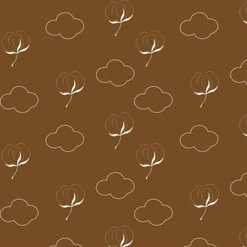 On a brown background, the outline of white clouds and cotton branches Stock Illustration
