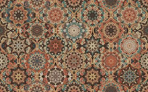 Brown Background Round Tile Mandala Ogee Stock Illustration