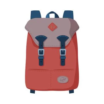 Brown Backpack, Front View of Travel Bag for Backpacking Flat Style Vector イラスト素材