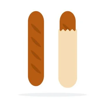 Brown baguette vector flat material design isolated object on white background. Stock Illustration