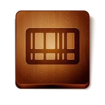Brown Barcode icon isolated on white background. Wooden square button. Vector Stock Illustration