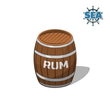 Brown barrel of rum on white background. Isolated image in cartoon style Stock Illustration
