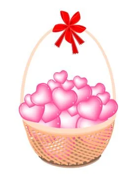 A Brown Basket of Stack of Hearts Stock Illustration