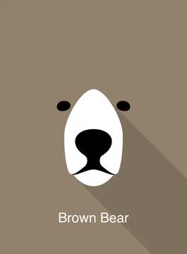 Brown bear cartoon face, flat animal face icon, vector illustration Stock Illustration