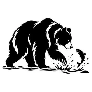 Brown Bear Catching Jumping Fish in River Stock Illustration