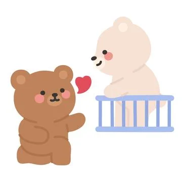 Brown Bear Flirting with White Bear on a Balcony with a Heart Icon Stock Illustration