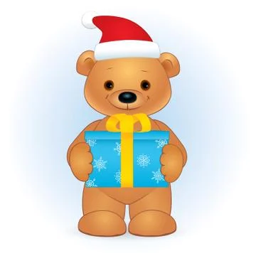 Brown bear with a gift box Christmas Stock Illustration