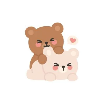 Brown Bear Hugging White Bear Playfully with a Heart Icon Stock Illustration