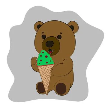 Brown Bear with ice cream Stock Illustration
