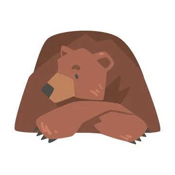 Brown Bear Lying with his Paw under his Head, Large Wild Predator Mammal Animal Stock Illustration