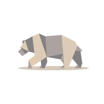 Brown bear in polygon style design on the low poly quality of modern flat logo Stock Illustration