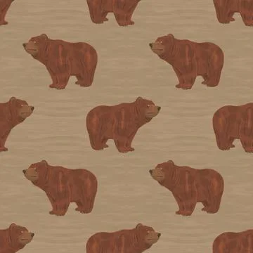 Brown bear seamless pattern in watercolor texture Stock-Illustration