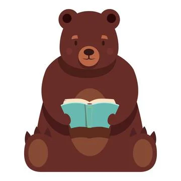 Brown bear sitting and reading a book vector illustration 스톡 일러스트
