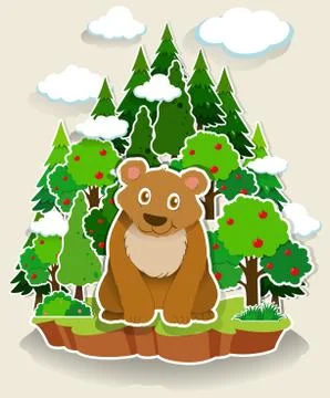 Brown bear sitting in the forest Stockillustratie