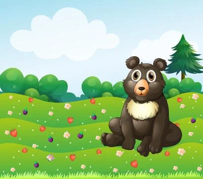 A brown bear sitting in the garden Stock Illustration