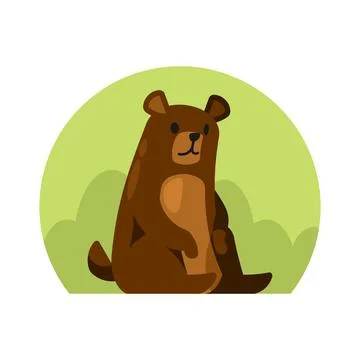Brown bear sitting on the grass. Vector illustration in flat style. Illustrazione stock