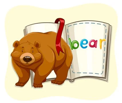 Brown bear standing by a book Illustrazione stock