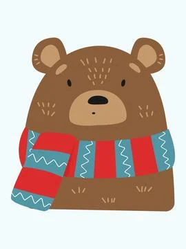 Brown bear in a striped scarf. Vector illustration Stock Illustration