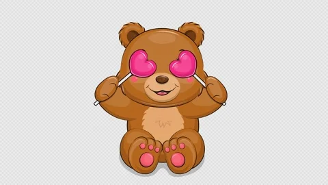 Brown bear with two heart lollipops - alpha chanel. Stock Footage 318739604